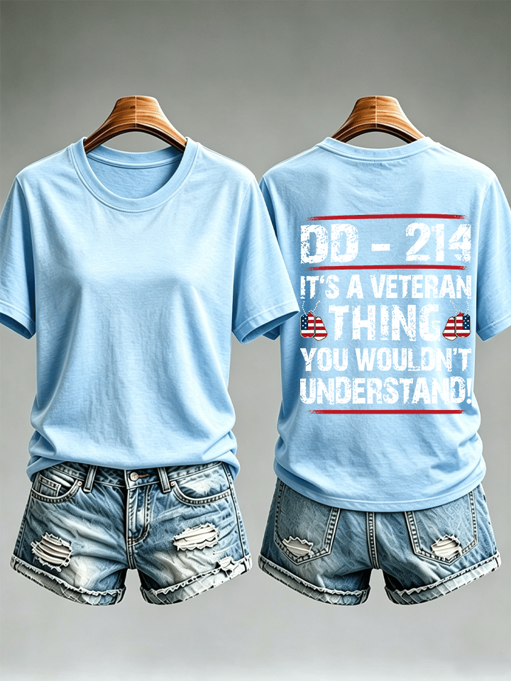 Women's DD-214 Veteran, American Flag Dog Tag T-Shirt