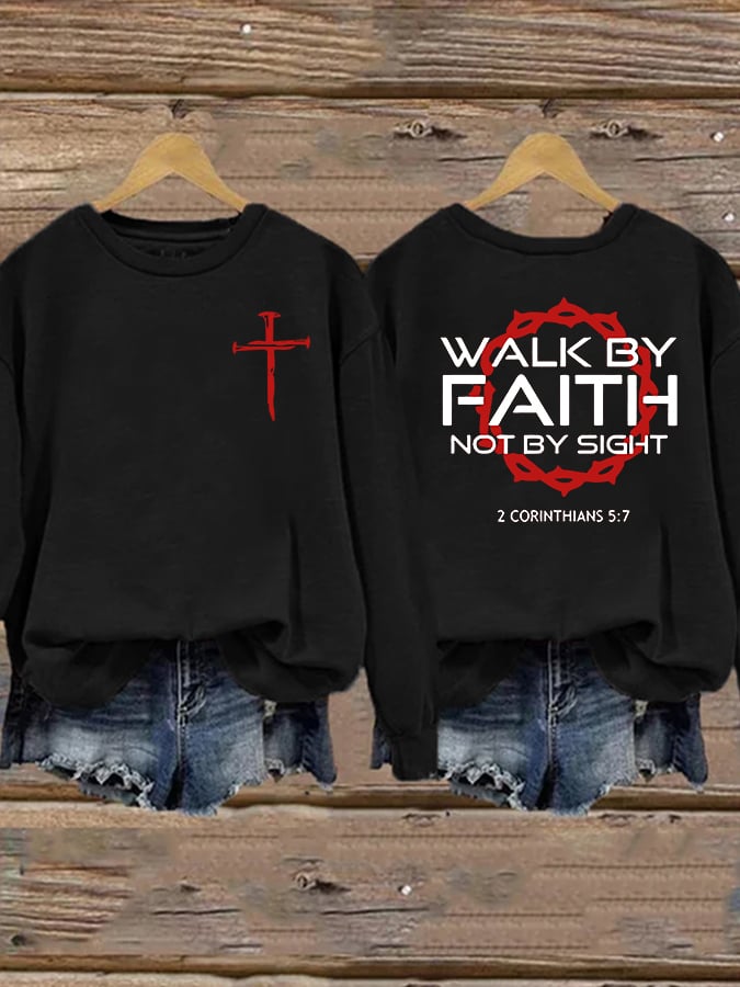 Women'S Casual Faith Print Sweatshirt