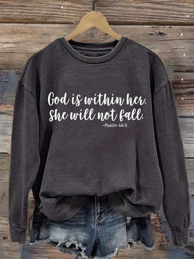 Women's God Is Within Her She Will Not Fall Printed Casual Sweatshirt