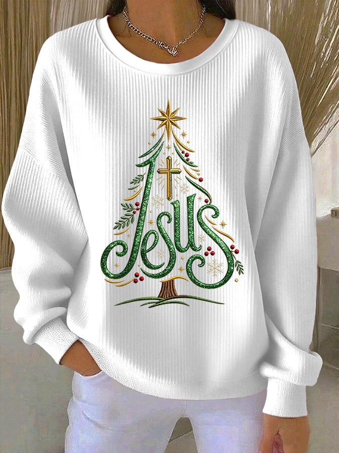 Women's Casual Printed Waffle Long-Sleeve Top