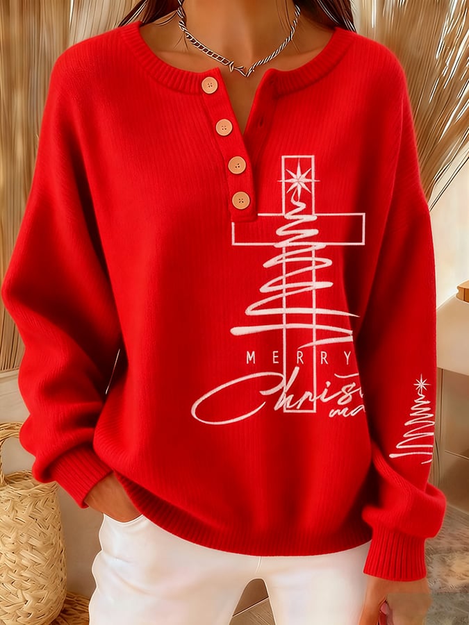 Women's Casual Faith Button Knitted Top