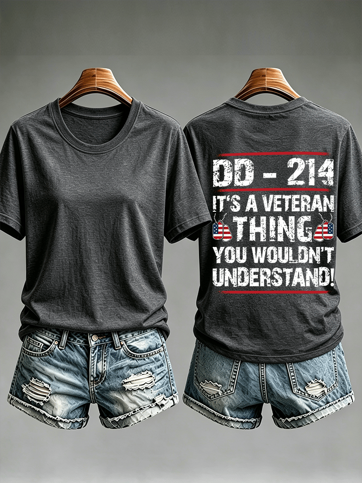 Women's DD-214 Veteran, American Flag Dog Tag T-Shirt