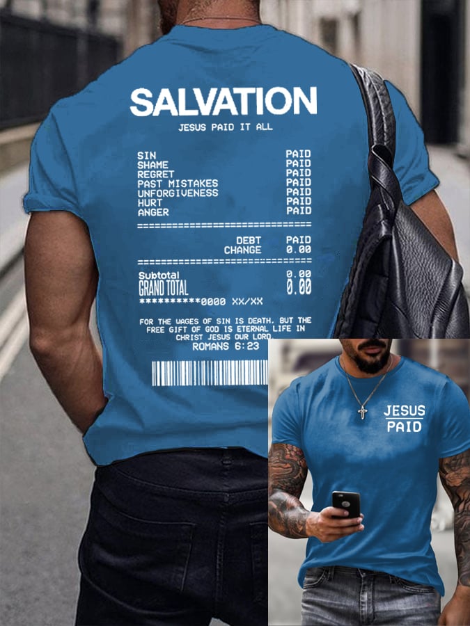 Men's Salvation Jesus Paid It All Faith Print Shirt