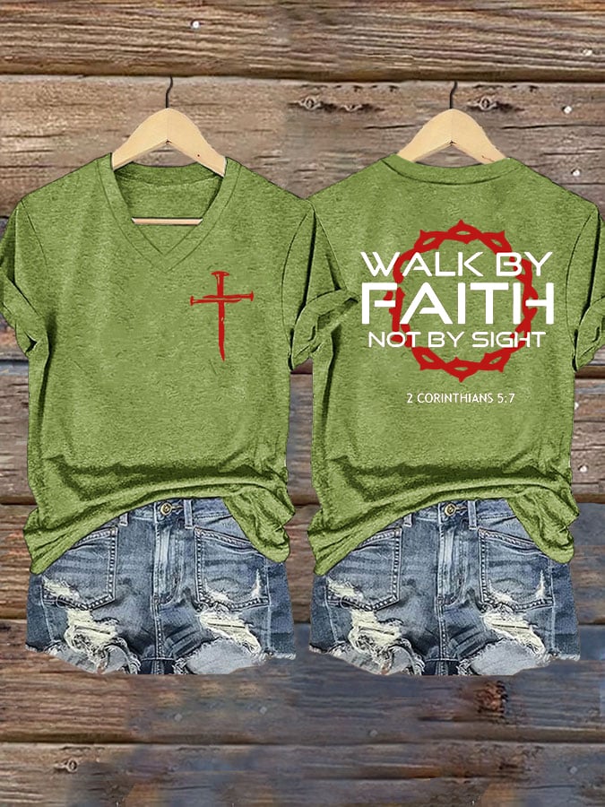 Women's Faith Print V-Neck T-Shirt