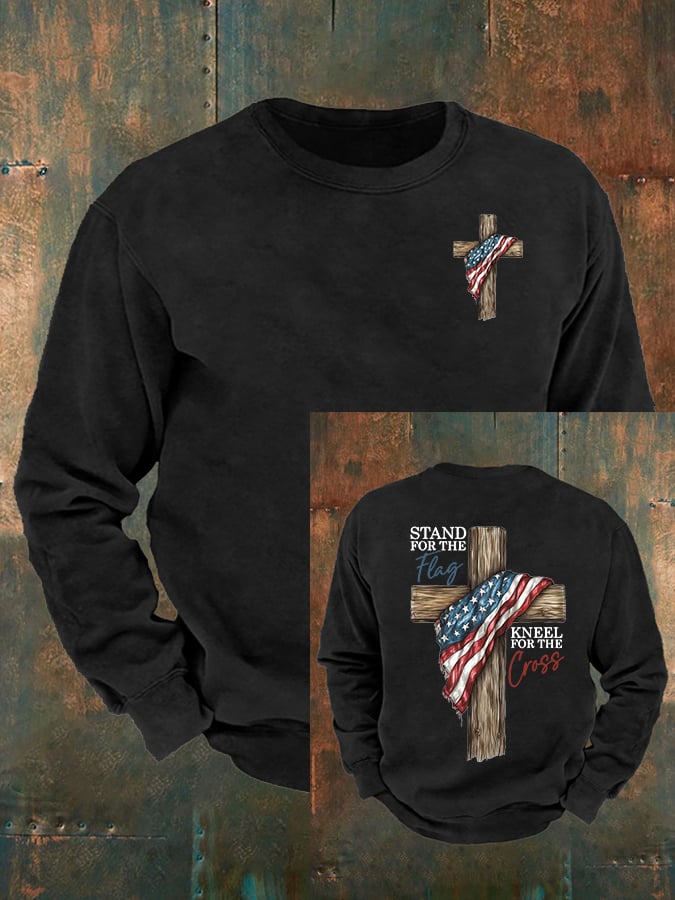 Men's Stand For The Flag Kneel For The Cross Printed Casual Sweatshirt