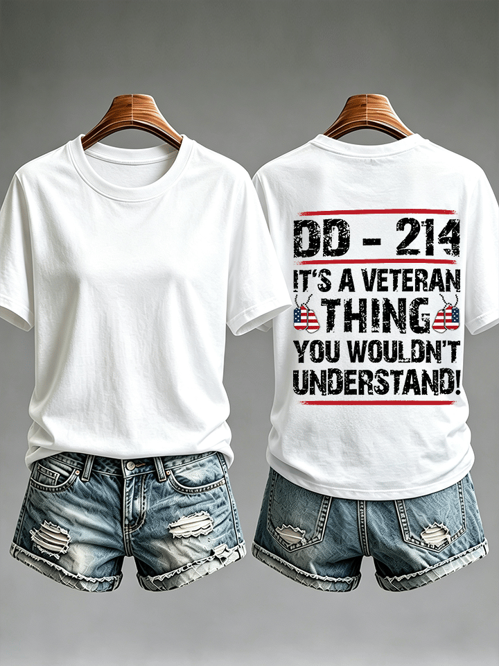 Women's DD-214 Veteran, American Flag Dog Tag T-Shirt