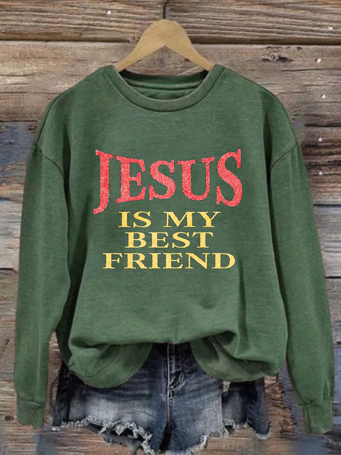Women'S Casual Jesus Is A Best Friend Print Sweatshirt