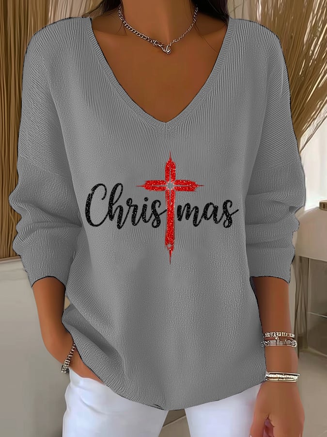 Women's Christmas Faith Print Casual Knitwear