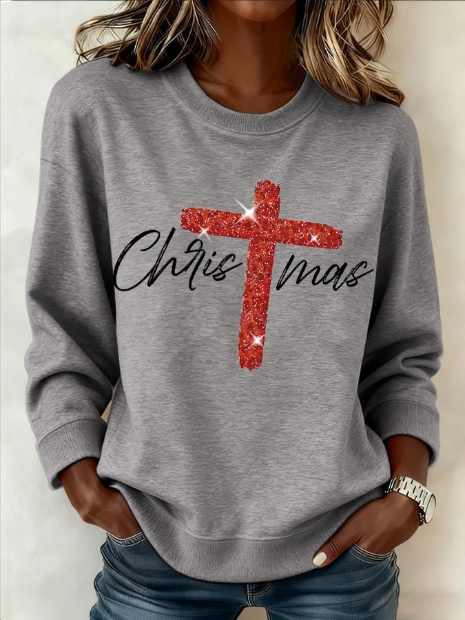 Retro Christmas Faith Cross Print Sweatshirt