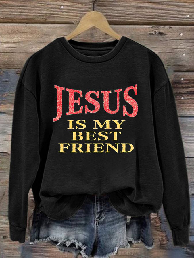 Women'S Casual Jesus Is A Best Friend Print Sweatshirt