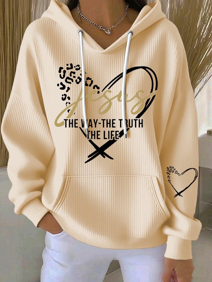 Women's Vintage Faith The Way The Truth The Life Printed Casual Ribbed Hoodie