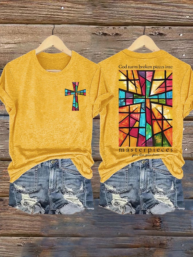 Women's God Turns Broken Pieces Into Masterpieces Print T-shirt