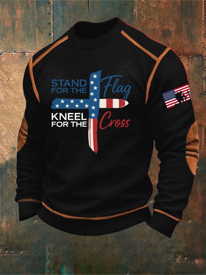 Men's I Stand For The Flag I Kneel for The Cross Faith Print Sweatshirt
