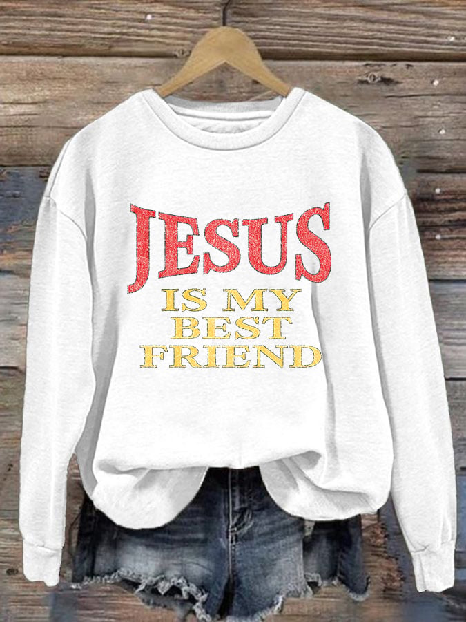 Women'S Casual Jesus Is A Best Friend Print Sweatshirt