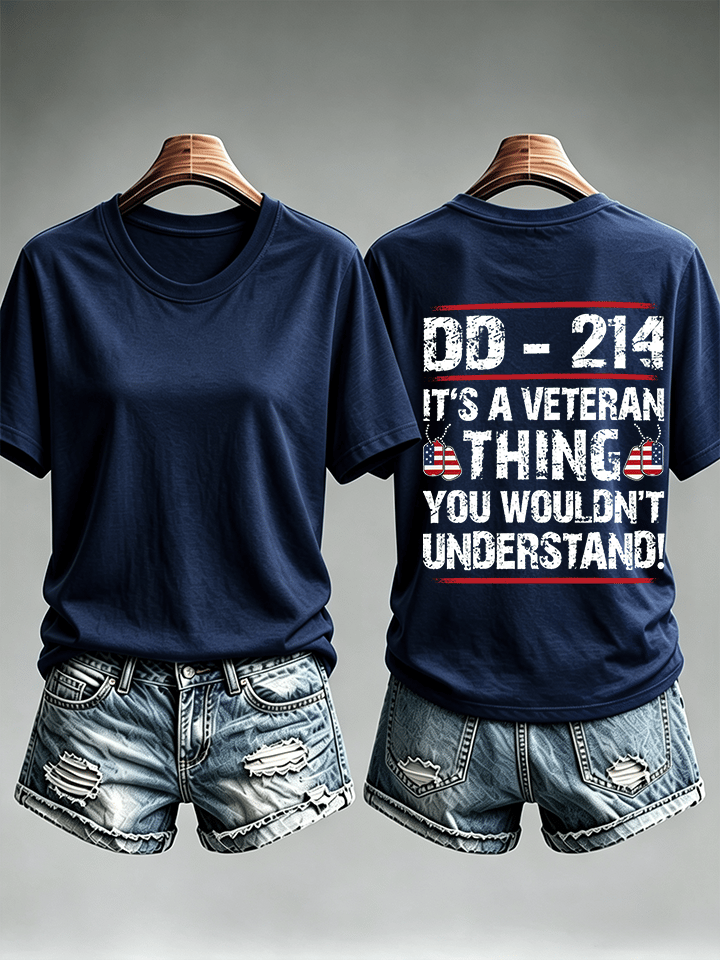 Women's DD-214 Veteran, American Flag Dog Tag T-Shirt