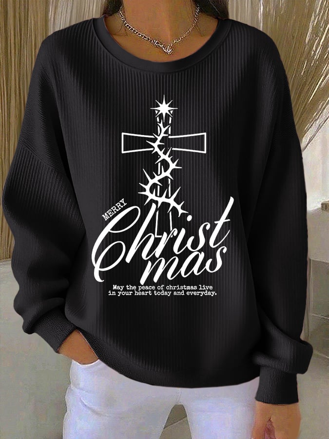 Women's Casual Printed Waffle Long-Sleeve Top