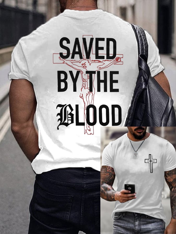 Men's Retro Saved By The Blood Print T-Shirt