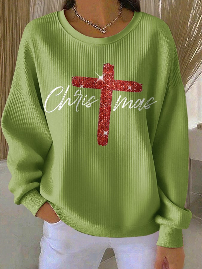 Retro Christmas Faith Cross Print Sweatshirt