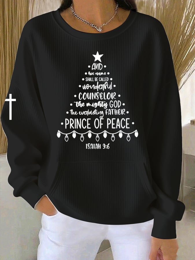 Women's Autumn Christmas Faith Printed Casual Crew Neck Top