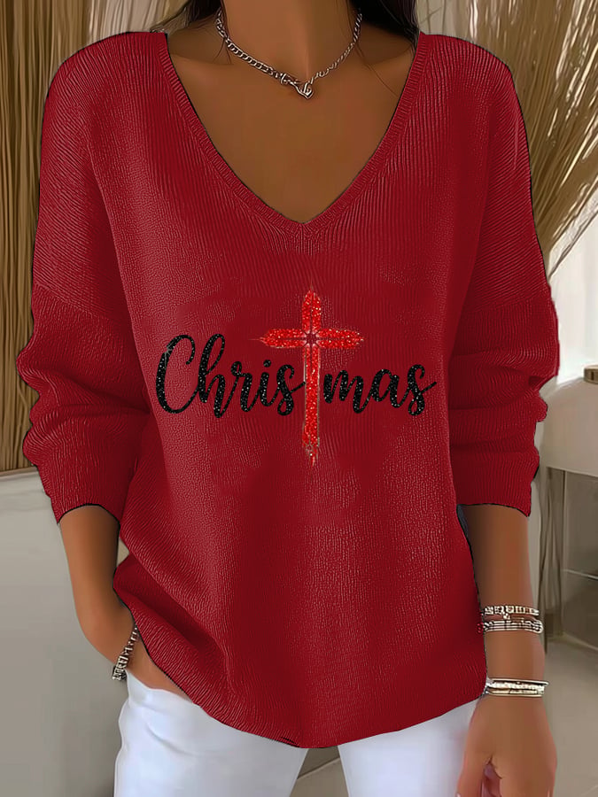 Women's Christmas Faith Print Casual Knitwear