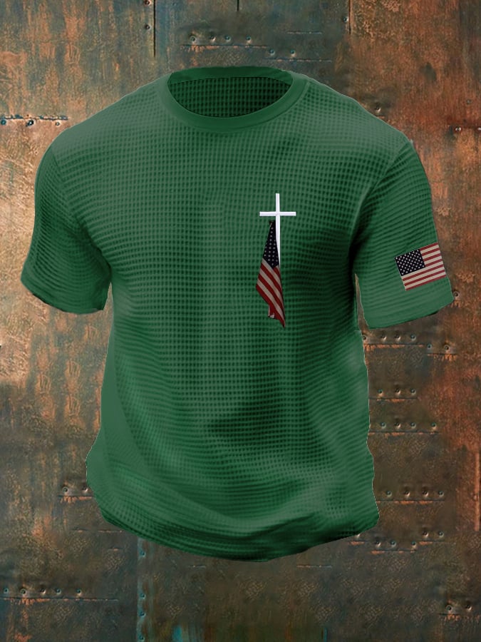 Men'S Flag And Cross Waffle T-shirt