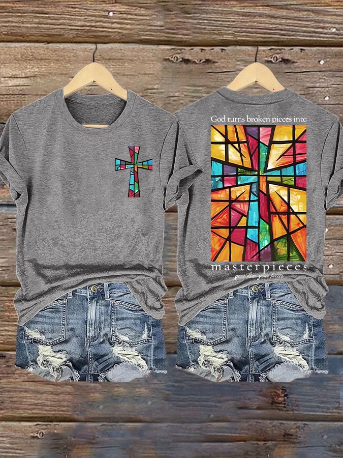 Women's God Turns Broken Pieces Into Masterpieces Print T-shirt