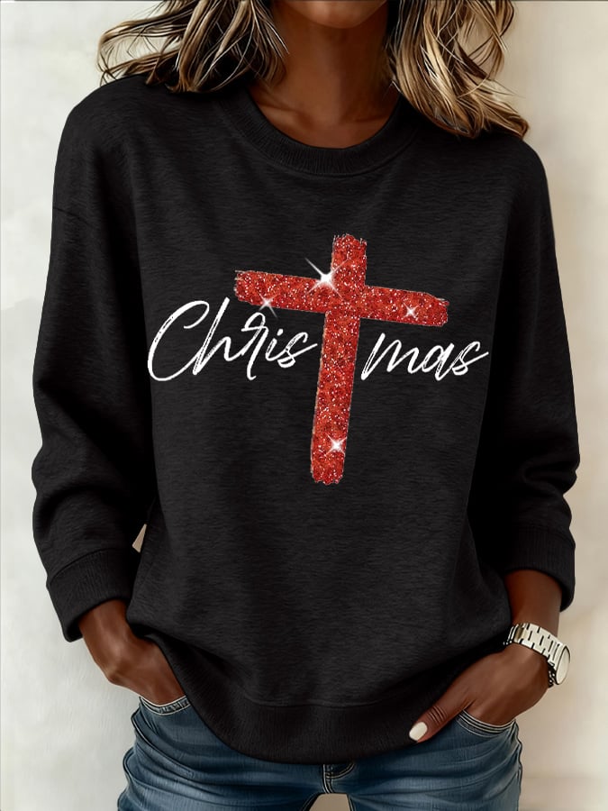 Retro Christmas Faith Cross Print Sweatshirt
