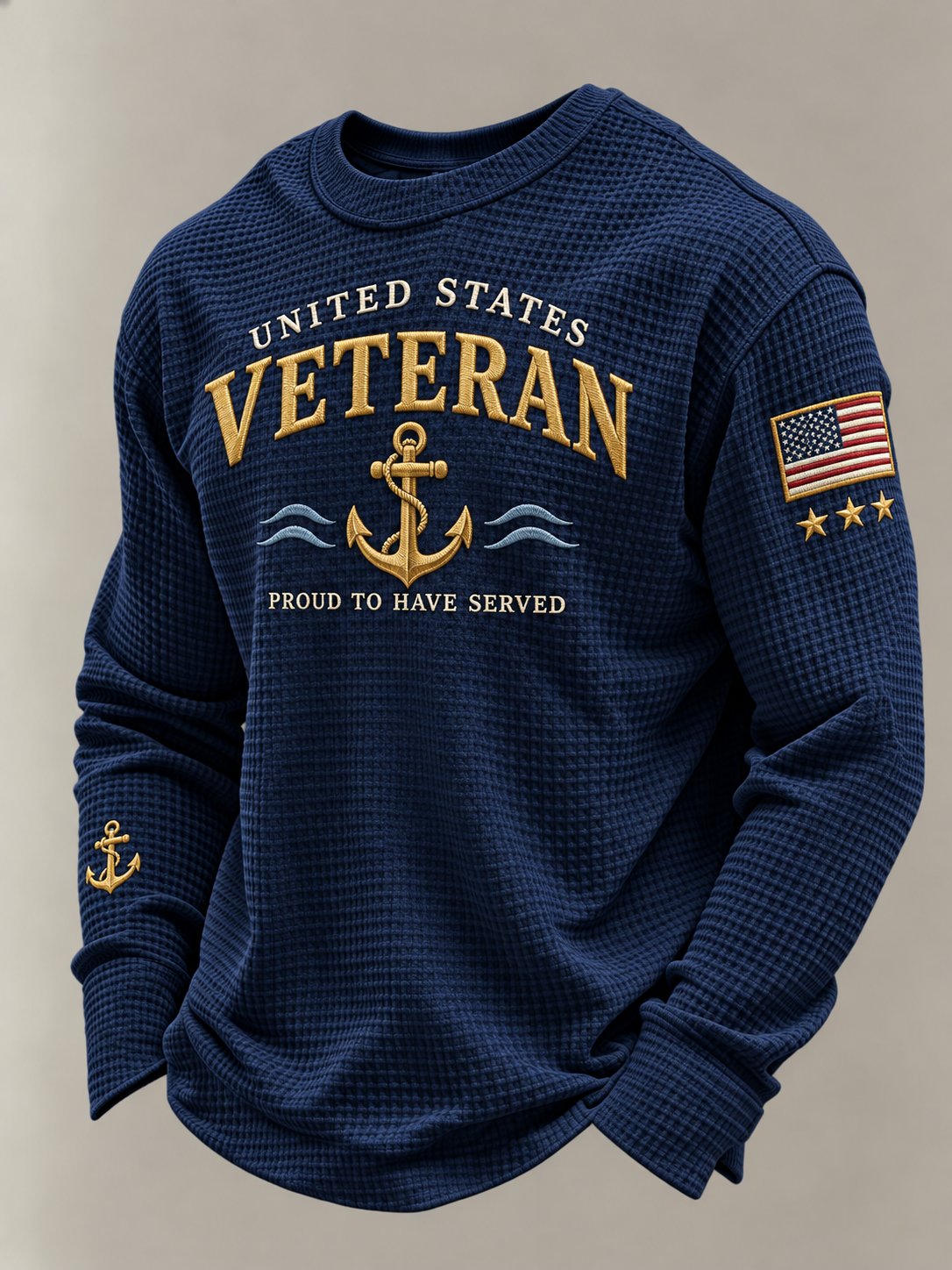 Men's U.S. Veteran Print Waffle Long Sleeve T-Shirt