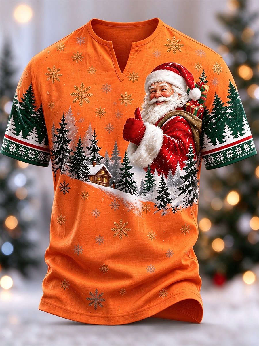 Men's Christmas Faux-Linen T-shirt