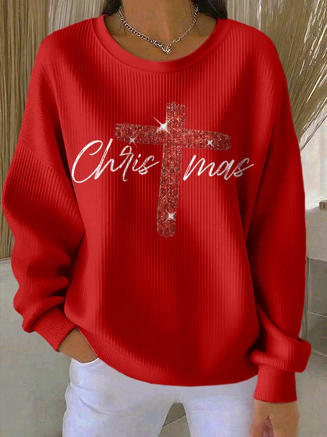 Retro Christmas Faith Cross Print Sweatshirt