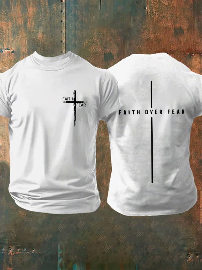 Men's Faith Over Fear Printed Casual T-Shirt