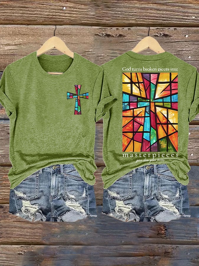 Women's God Turns Broken Pieces Into Masterpieces Print T-shirt