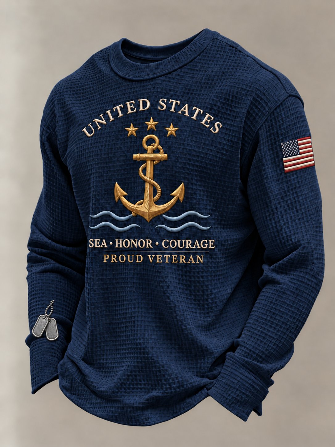 Men's U.S. Veteran Print Waffle Long Sleeve T-Shirt