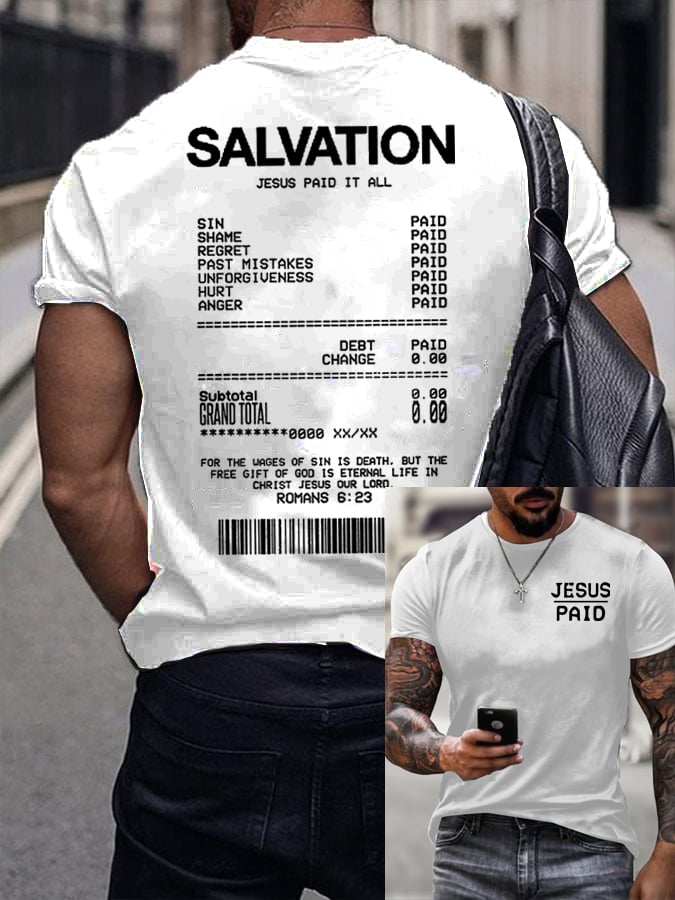 Men's Salvation Jesus Paid It All Faith Print Shirt