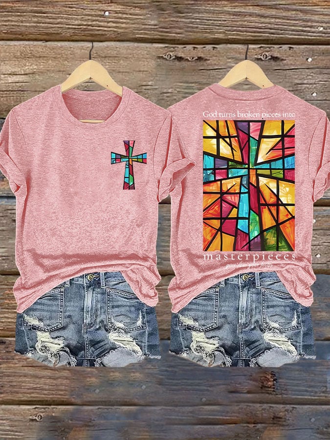 Women's God Turns Broken Pieces Into Masterpieces Print T-shirt