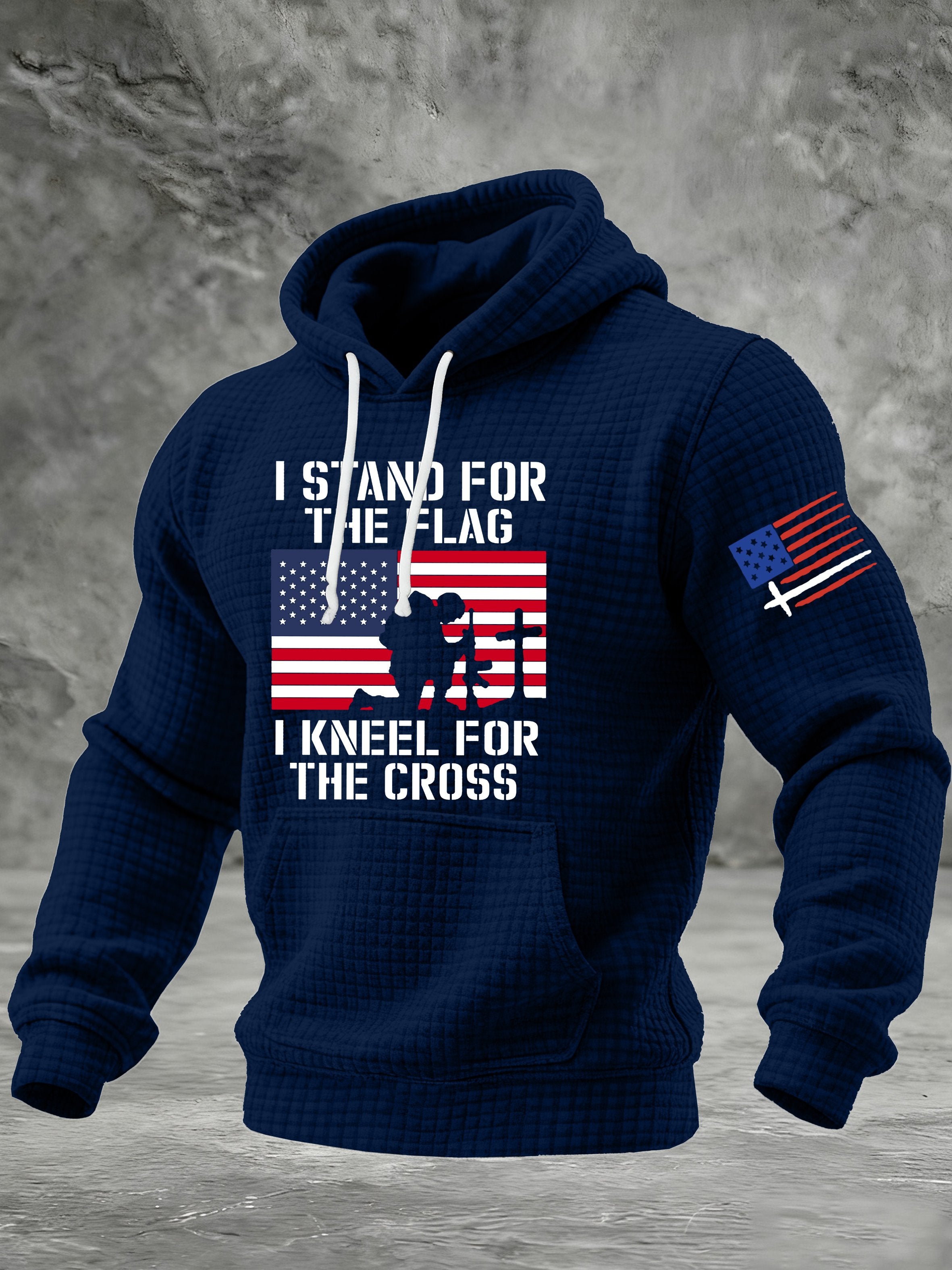 Men's I Stand For The Flag I Kneel for The Cross Faith Print Hoodie