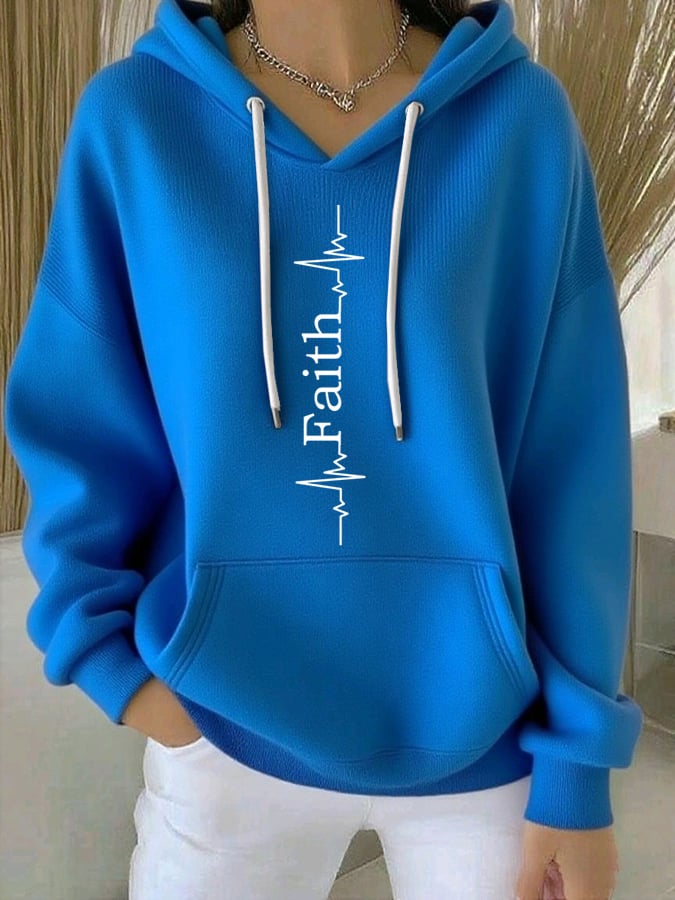 Women's Casual Retro Contrast Color Block Faith Hoodie