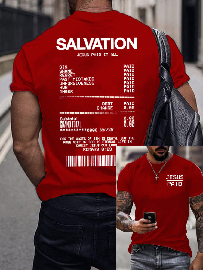 Men's Salvation Jesus Paid It All Faith Print Shirt