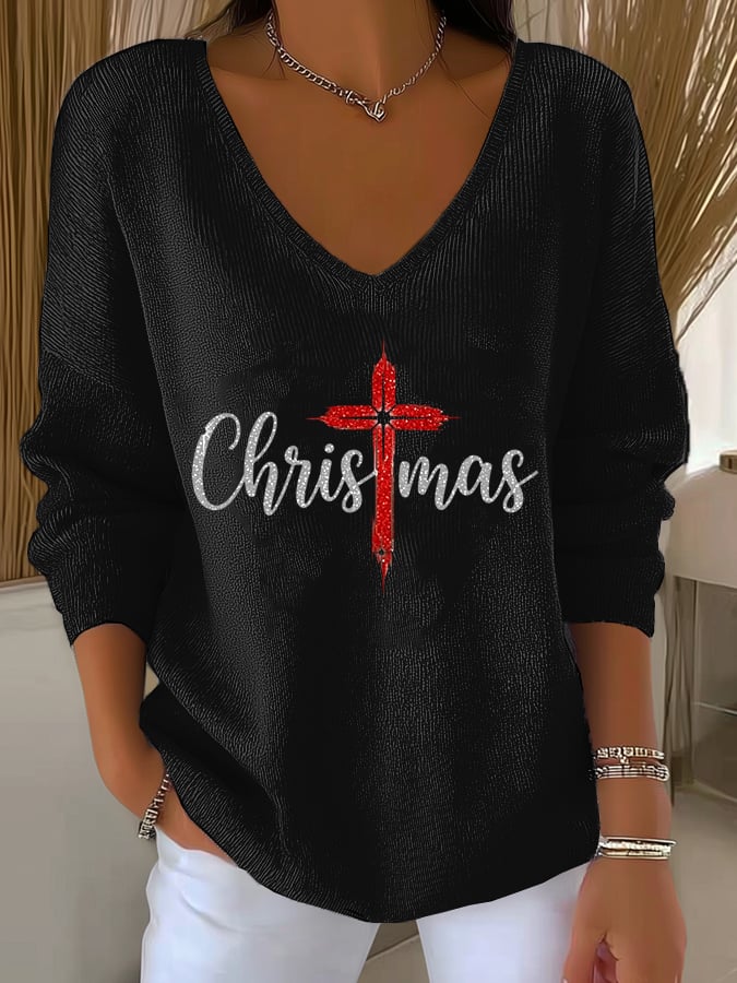 Women's Christmas Faith Print Casual Knitwear