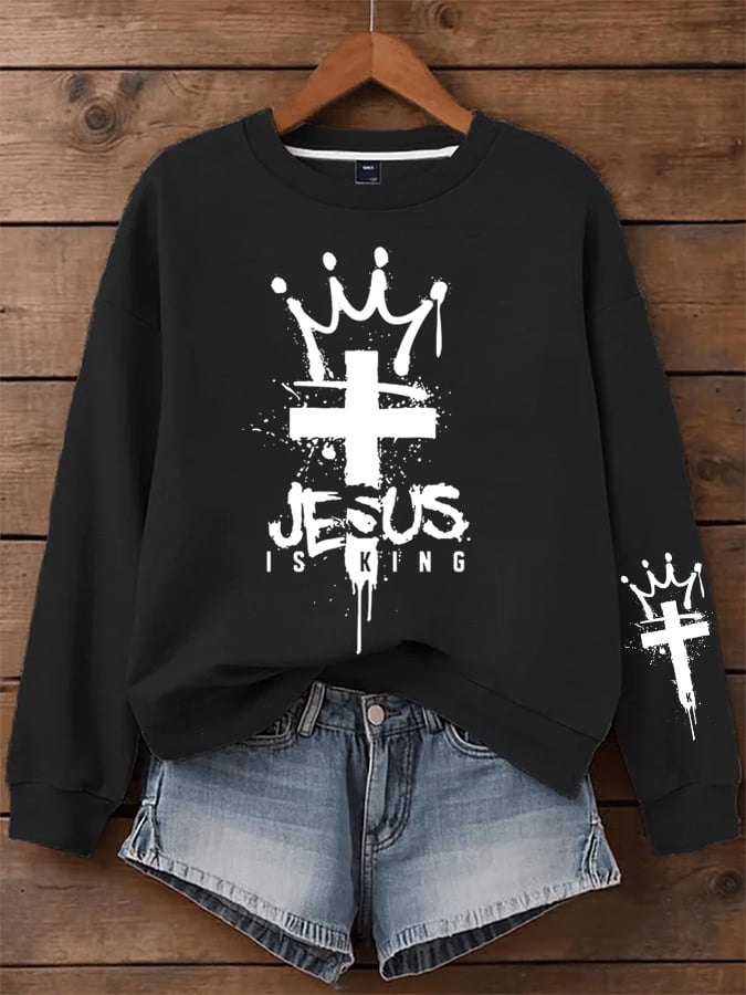 Women's Jesus Is King Faith Print Sweatshirt