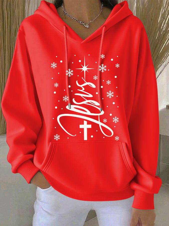 Women's Cotton Christmas Print Hoodie