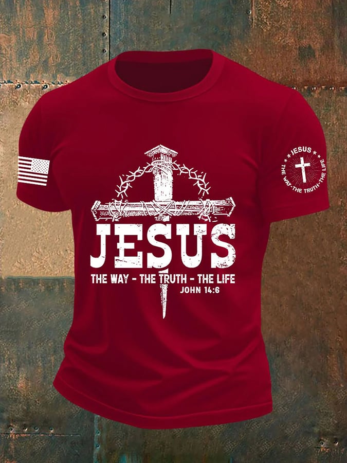 Men's Jesus The Way The TruthThe Life Print Round Neck T-Shirt