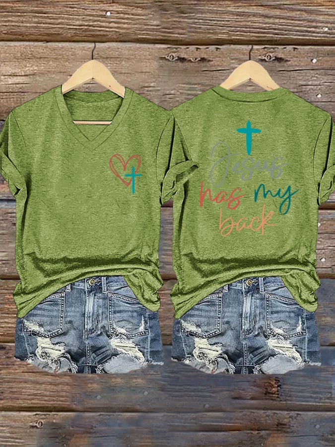 Women's Jesus Has My Back Print Shirt