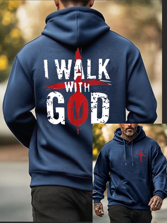 Men's Walk With God Printed Casual Hoodie