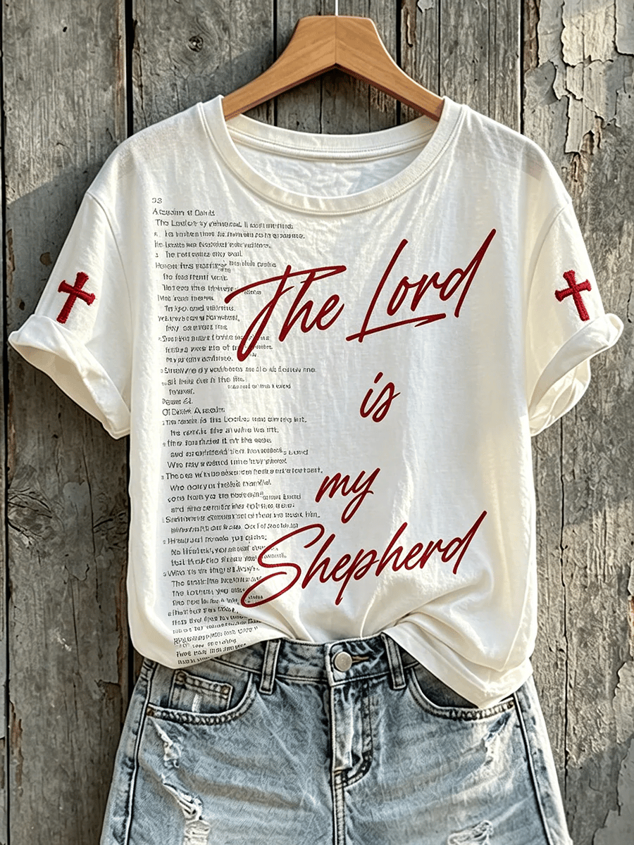 Women's Retro The Lord Is My Shepherd Faith Print T-shirt