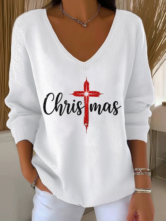 Women's Christmas Faith Print Casual Knitwear