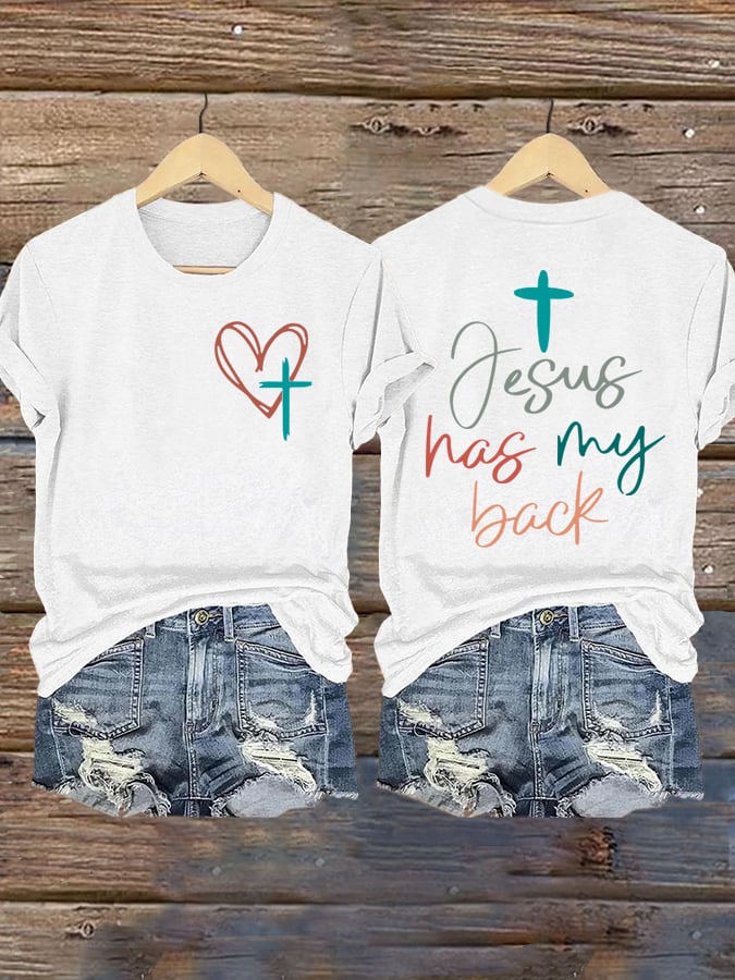 Women's Jesus Has My Back Print Shirt