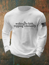Men's Retro Walking By Faith Tripping Constantly   Faith Print Casual Long-Sleeved Top