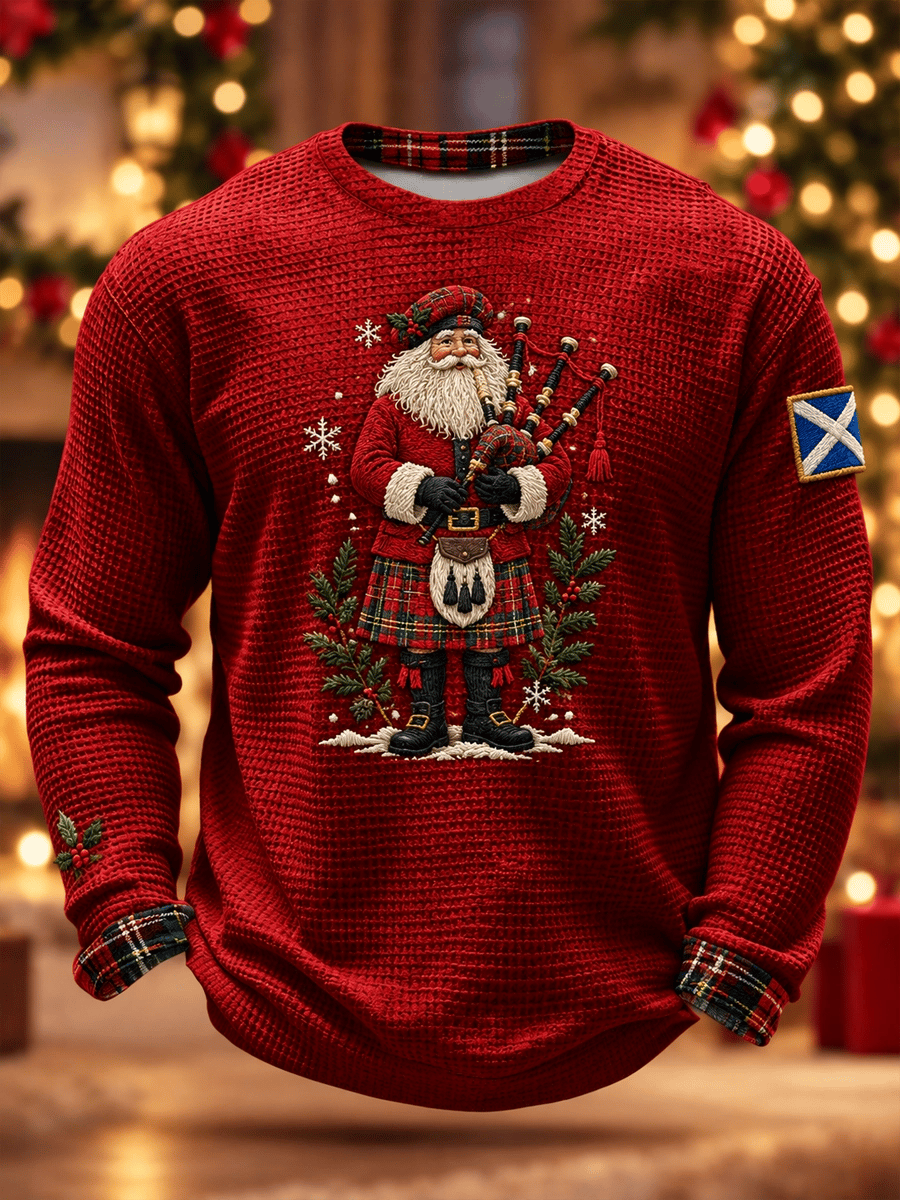 Men's Scottish Christmas Claus Waffle Long Sleeve T-Shirt