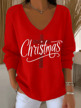 Women's Christmas Faith Print Knit Long Sleeve Top